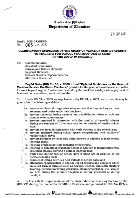 DepEd Clarificatory Guidelines on the Grant of Vacation.